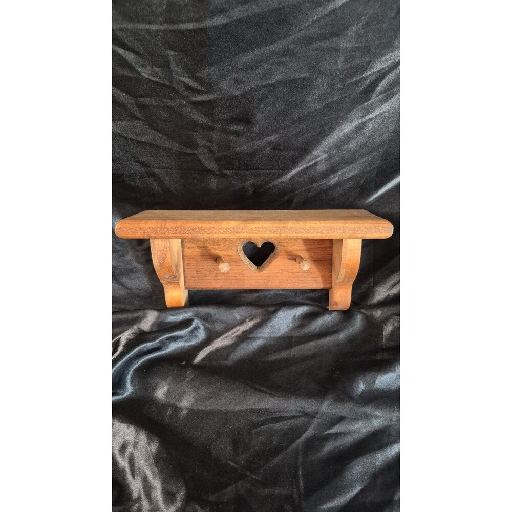 Small Handcrafted Solid Wood Shelf Heart Cutout Country Cottagecore 11x5.5x4 peg